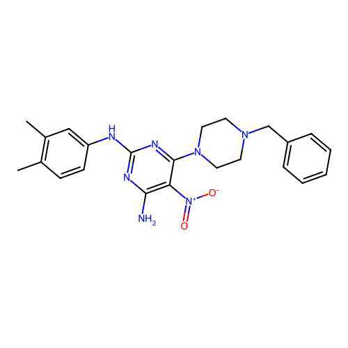 {4-amino-5-nitro-6-[4-benzylpiperazinyl]pyrimidin-2-yl}(3,4-dimethylphenyl)ami ne structure