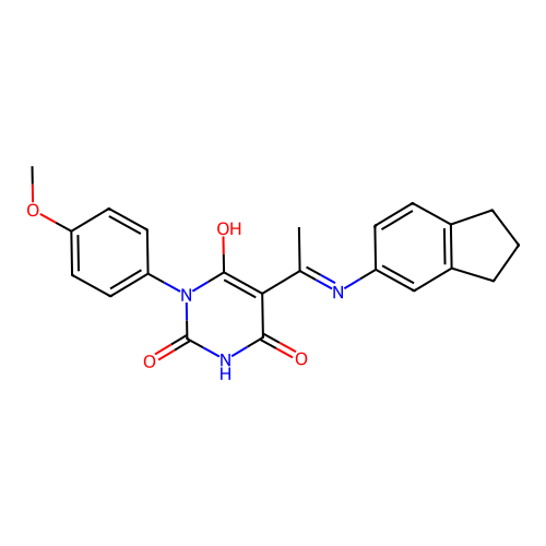 5-[1-(Indan-5-ylamino)-eth-(E)-ylidene]-1-(4-methoxy-phenyl)-pyrimidine-2,4,6-trione structure
