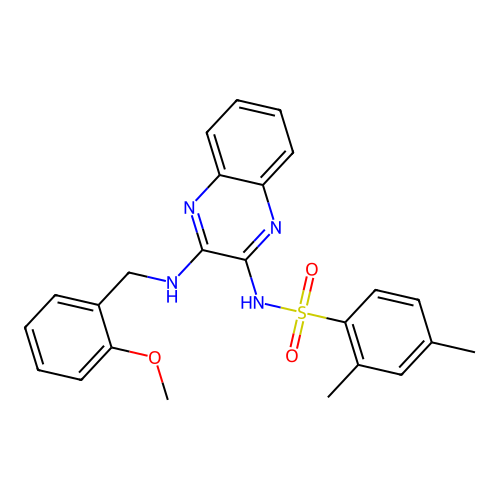 N-(3-((2-methoxybenzyl)amino)quinoxalin-2-yl)-2,4-dimethylbenzenesulfonamide structure