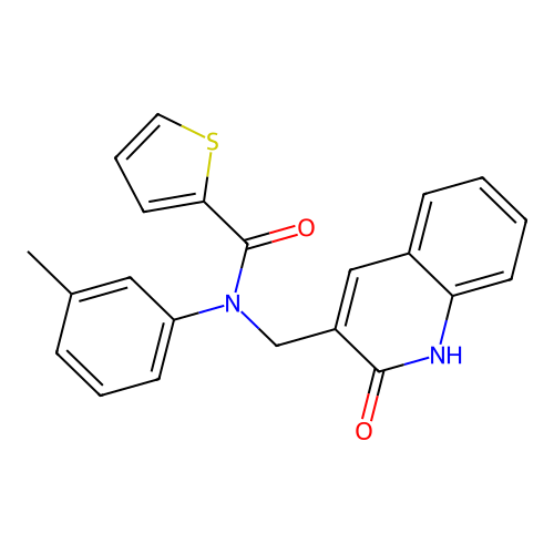 N-(3-methylphenyl)-N-[(2-oxo-1H-quinolin-3-yl)methyl]thiophene-2-carboxamide structure