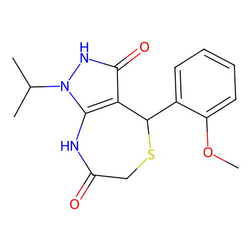 3-hydroxy-1-isopropyl-4-(2-methoxyphenyl)-6,8-dihydro-1H-pyrazolo[3,4-e][1,4]thiazepin-7(4H)-one structure