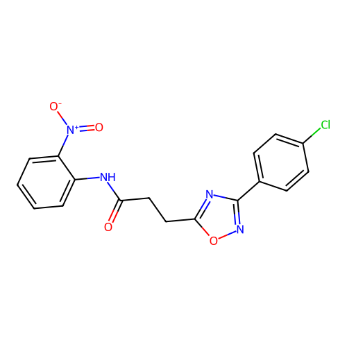 3-[3-(4-chlorophenyl)-1,2,4-oxadiazol-5-yl]-N-(2-nitrophenyl)propanamide structure
