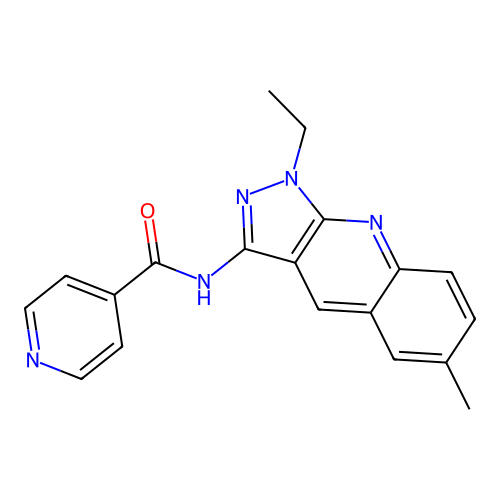 N-(1-ethyl-6-methyl-3-pyrazolo[3,4-b]quinolinyl)-4-pyridinecarboxamide structure