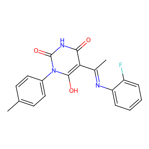 (5E)-5-[1-(2-fluoroanilino)ethylidene]-1-(4-methylphenyl)-1,3-diazinane-2,4,6-trione structure