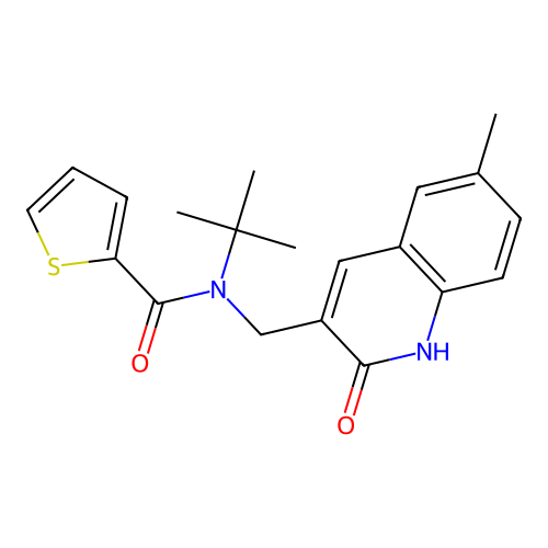 N-(tert-butyl)-N-((2-hydroxy-6-methylquinolin-3-yl)methyl)thiophene-2-carboxamide structure