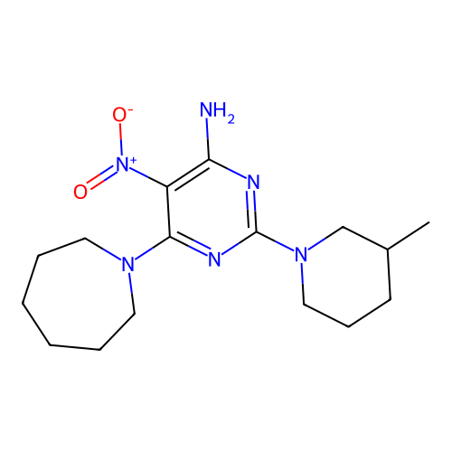 6-(Azepan-1-yl)-2-(3-methylpiperidin-1-yl)-5-nitropyrimidin-4-amine structure