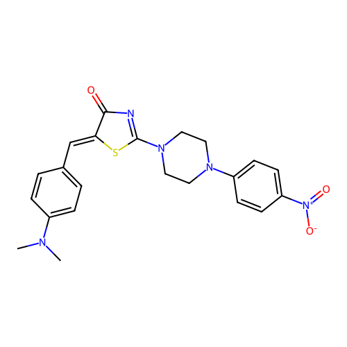 (Z)-5-(4-(dimethylamino)benzylidene)-2-(4-(4-nitrophenyl)piperazin-1-yl)thiazol-4(5H)-one structure