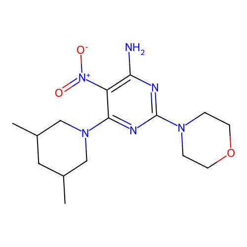 6-(3,5-Dimethylpiperidin-1-yl)-2-(morpholin-4-yl)-5-nitropyrimidin-4-amine structure