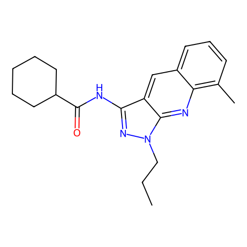 N-(8-methyl-1-propylpyrazolo[3,4-b]quinolin-3-yl)cyclohexanecarboxamide structure