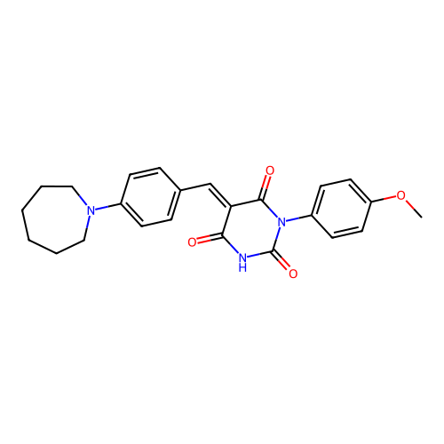 (E)-5-(4-(azepan-1-yl)benzylidene)-1-(4-methoxyphenyl)pyrimidine-2,4,6(1H,3H,5H)-trione structure