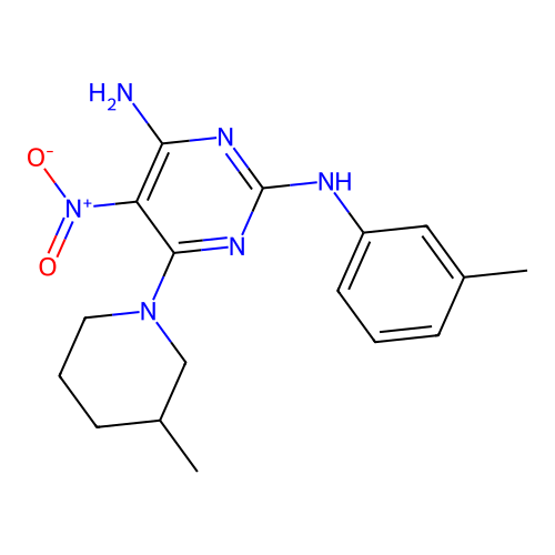 [4-Amino-6-(3-methylpiperidyl)-5-nitropyrimidin-2-yl](3-methylphenyl)amine structure