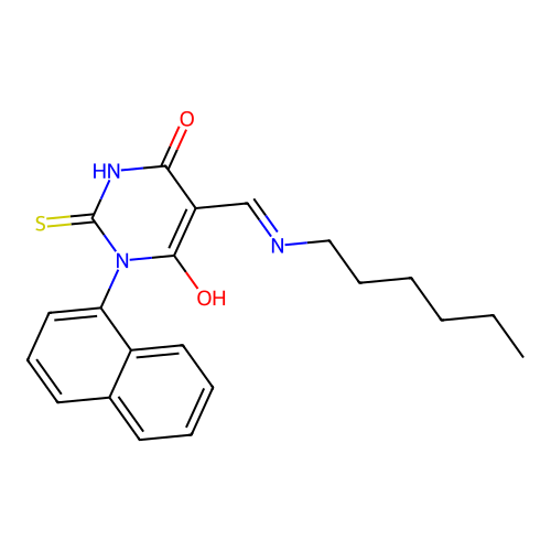 5-[(hexylamino)methylidene]-1-naphthalen-1-yl-2-sulfanylidene-1,3-diazinane-4,6-dione structure