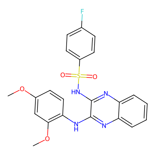 N-(3-((2,4-dimethoxyphenyl)amino)quinoxalin-2-yl)-4-fluorobenzenesulfonamide structure