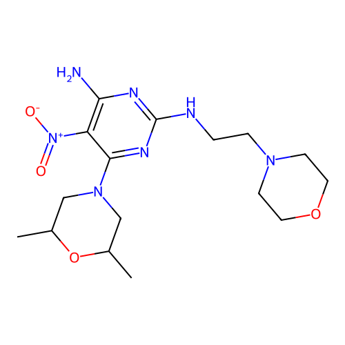 6-(2,6-dimethylmorpholin-4-yl)-2-N-(2-morpholin-4-ylethyl)-5-nitropyrimidine-2,4-diamine structure