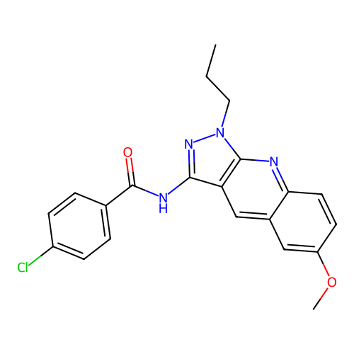 4-chloro-N-(6-methoxy-1-propylpyrazolo[3,4-b]quinolin-3-yl)benzamide structure