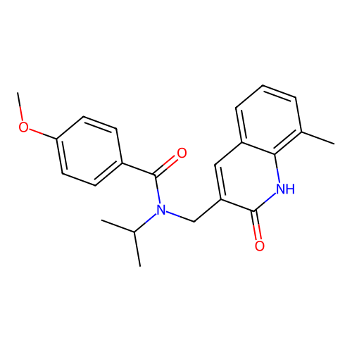 4-methoxy-N-[(8-methyl-2-oxo-1H-quinolin-3-yl)methyl]-N-propan-2-ylbenzamide structure
