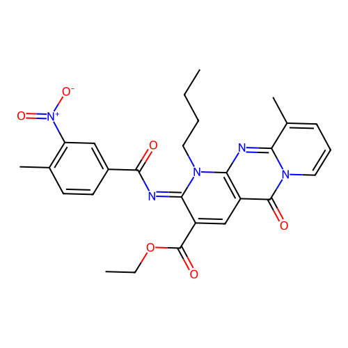 (Z)-ethyl 1-butyl-10-methyl-2-((4-methyl-3-nitrobenzoyl)imino)-5-oxo-2,5-dihydro-1H-dipyrido[1,2-a:2',3'-d]pyrimidine-3-carboxylate structure