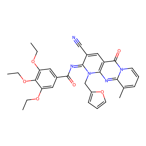 (E)-N-(3-cyano-1-(furan-2-ylmethyl)-10-methyl-5-oxo-1H-dipyrido[1,2-a:2',3'-d]pyrimidin-2(5H)-ylidene)-3,4,5-triethoxybenzamide structure