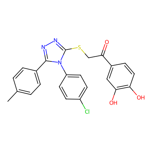 1-(3,4-dihydroxyphenyl)-2-[4-(4-chlorophenyl)-5-(4-methylphenyl)(1,2,4-triazol -3-ylthio)]ethan-1-one structure