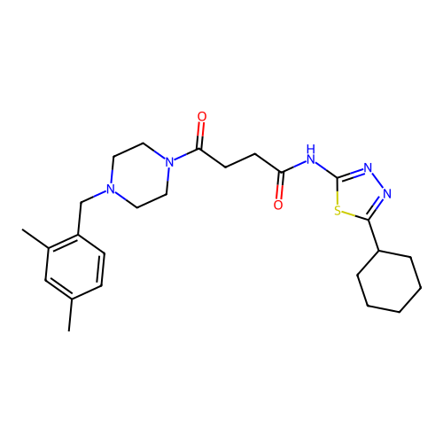 N-(5-cyclohexyl-1,3,4-thiadiazol-2-yl)-4-(4-(2,4-dimethylbenzyl)piperazin-1-yl)-4-oxobutanamide structure