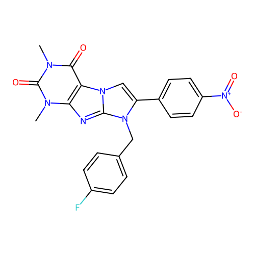 8-(4-fluorobenzyl)-1,3-dimethyl-7-(4-nitrophenyl)-1H-imidazo[2,1-f]purine-2,4(3H,8H)-dione structure