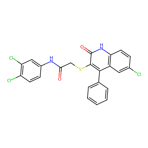 2-((6-chloro-2-oxo-4-phenyl-1,2-dihydroquinolin-3-yl)thio)-N-(3,4-dichlorophenyl)acetamide structure