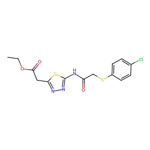ethyl 2-(5-(2-((4-chlorophenyl)thio)acetamido)-1,3,4-thiadiazol-2-yl)acetate structure