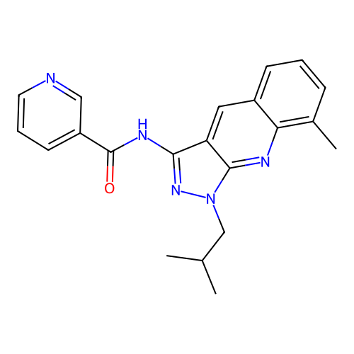 N-(1-isobutyl-8-methyl-1H-pyrazolo[3,4-b]quinolin-3-yl)nicotinamide structure