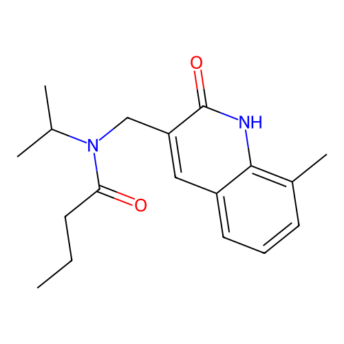 N-[(8-methyl-2-oxo-1H-quinolin-3-yl)methyl]-N-propan-2-ylbutanamide structure