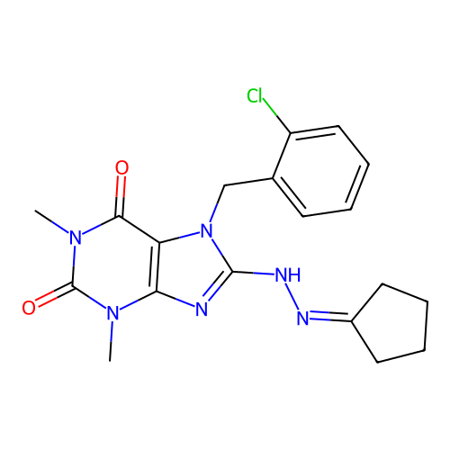 7-(2-chlorobenzyl)-8-(2-cyclopentylidenehydrazinyl)-1,3-dimethyl-1H-purine-2,6(3H,7H)-dione structure