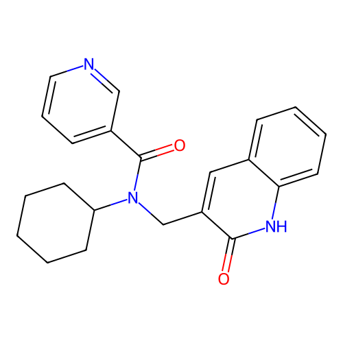 N-cyclohexyl-N-[(2-oxo-1,2-dihydroquinolin-3-yl)methyl]pyridine-3-carboxamide structure