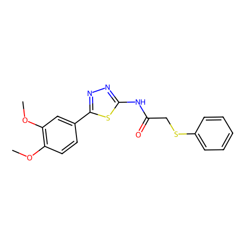 N-[5-(3,4-Dimethoxy-phenyl)-[1,3,4]thiadiazol-2-yl]-2-phenylsulfanyl-acetamide structure