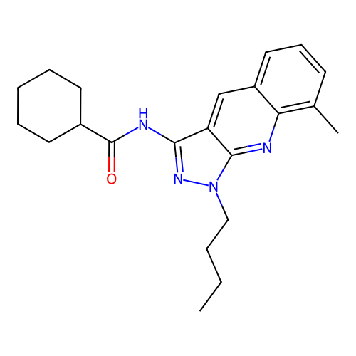 N-(1-butyl-8-methylpyrazolo[3,4-b]quinolin-3-yl)cyclohexanecarboxamide structure
