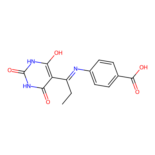 4-{[(1E)-1-(2,6-dihydroxy-4-oxopyrimidin-5(4H)-ylidene)propyl]amino}benzoic acid structure