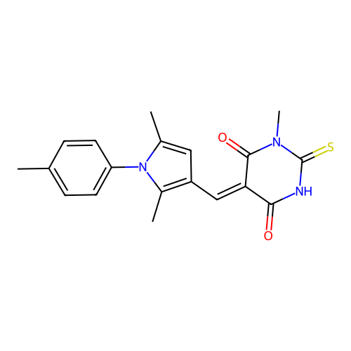 (5Z)-5-[[2,5-dimethyl-1-(4-methylphenyl)pyrrol-3-yl]methylidene]-1-methyl-2-sulfanylidene-1,3-diazinane-4,6-dione structure