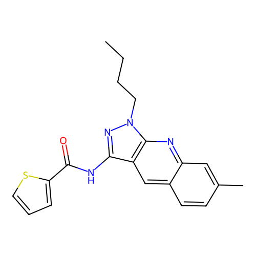 N-(1-butyl-7-methylpyrazolo[3,4-b]quinolin-3-yl)thiophene-2-carboxamide structure