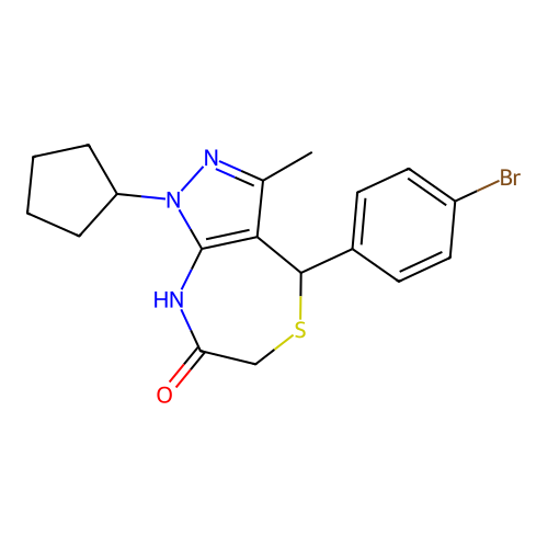 4-(4-bromophenyl)-1-cyclopentyl-3-methyl-2,4-dihydropyrazolo[3,4-e][1,4]thiazepin-7-one structure