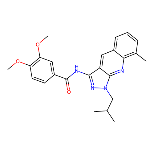 N-(1-isobutyl-8-methyl-1H-pyrazolo[3,4-b]quinolin-3-yl)-3,4-dimethoxybenzamide structure