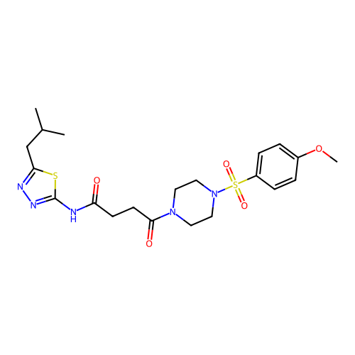 4-[4-(4-methoxyphenyl)sulfonylpiperazin-1-yl]-N-[5-(2-methylpropyl)-1,3,4-thiadiazol-2-yl]-4-oxobutanamide structure