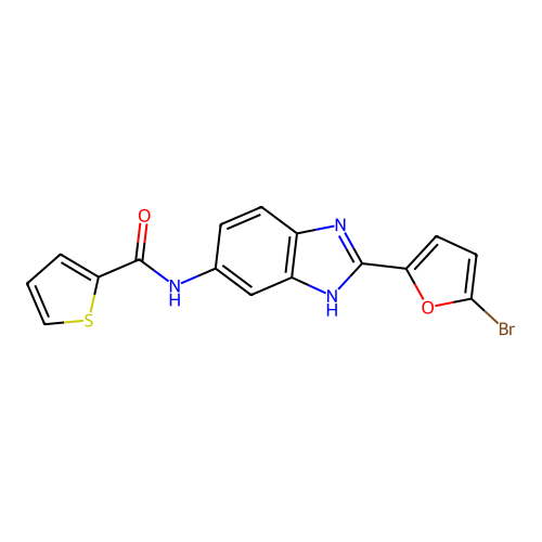 N-[2-(5-bromofuran-2-yl)-3H-benzimidazol-5-yl]thiophene-2-carboxamide structure