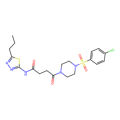 4-[4-(4-chlorophenyl)sulfonylpiperazin-1-yl]-4-oxo-N-(5-propyl-1,3,4-thiadiazol-2-yl)butanamide structure