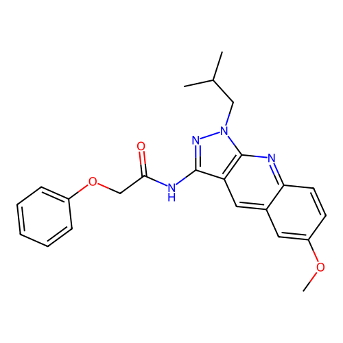 N-(1-isobutyl-6-methoxy-1H-pyrazolo[3,4-b]quinolin-3-yl)-2-phenoxyacetamide structure