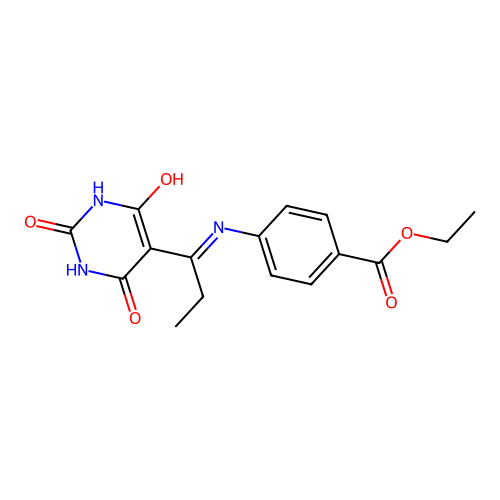 ethyl 4-[1-(2,4,6-trioxo-1,3-diazinan-5-ylidene)propylamino]benzoate structure