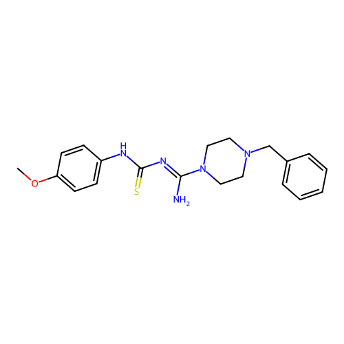 4-benzyl-N-((4-methoxyphenyl)carbamothioyl)piperazine-1-carboximidamide structure