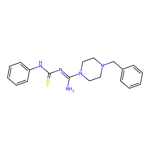 4-benzyl-N-(phenylcarbamothioyl)piperazine-1-carboximidamide structure