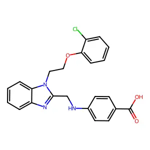 4-[({1-[2-(2-chlorophenoxy)ethyl]-1H-benzimidazol-2-yl}methyl)amino]benzoic acid structure