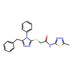 2-[(5-benzyl-4-phenyl-1,2,4-triazol-3-yl)sulfanyl]-N-(5-methyl-1,3,4-thiadiazol-2-yl)acetamide structure