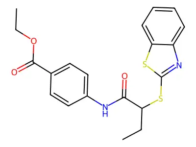 Ethyl 4-{[2-(1,3-benzothiazol-2-ylsulfanyl)butanoyl]amino}benzoate structure