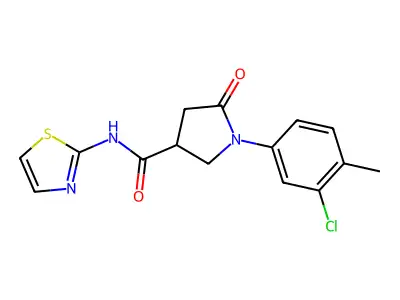 1-(3-chloro-4-methylphenyl)-5-oxo-N-(1,3-thiazol-2-yl)pyrrolidine-3-carboxamide structure