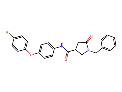 1-benzyl-N-[4-(4-bromophenoxy)phenyl]-5-oxopyrrolidine-3-carboxamide structure
